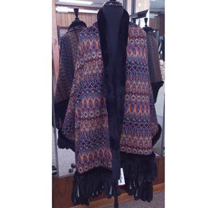 Reversible 100% Cashmere Wrap with Rex Rabbit Fur